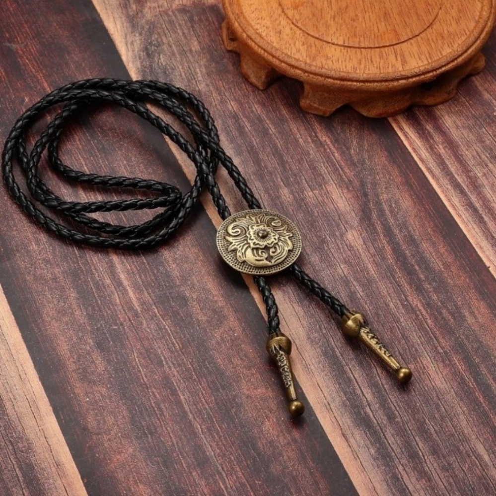 Western/Boho Black & Gold Tone Color Bolo Tie Artsy Biker Special Occasion Gift